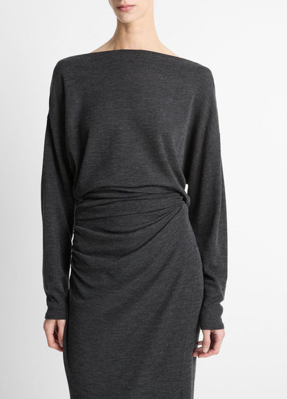 VINCE Signature - Draped Wool-Blend Slash-Neck Top in Long Sleeve
