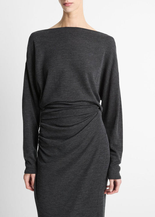 VINCE Signature - Draped Wool-Blend Slash-Neck Top in Long Sleeve