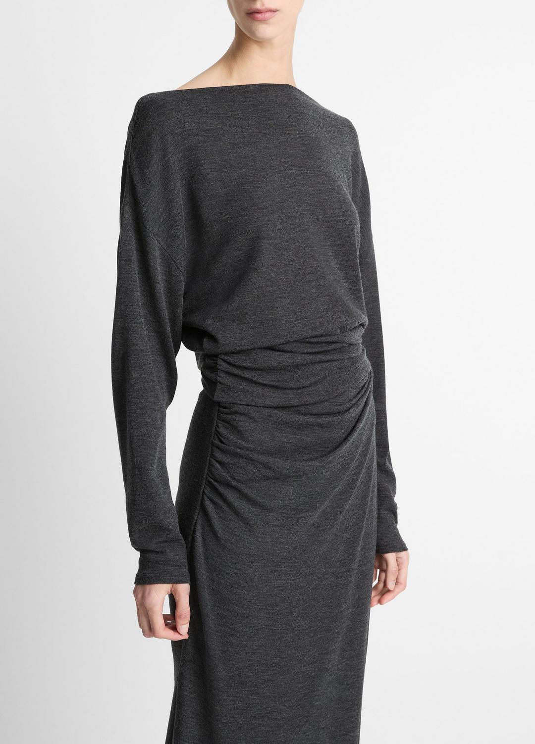 VINCE Signature - Draped Wool-Blend Slash-Neck Top in Long Sleeve