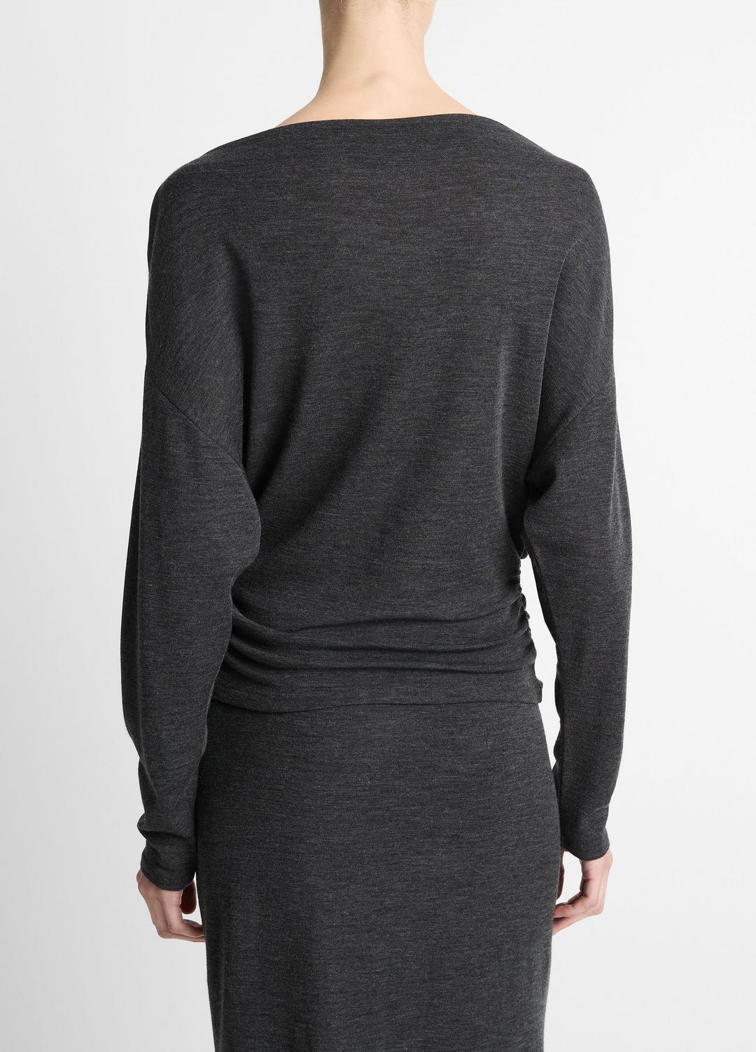 VINCE Signature - Draped Wool-Blend Slash-Neck Top in Long Sleeve
