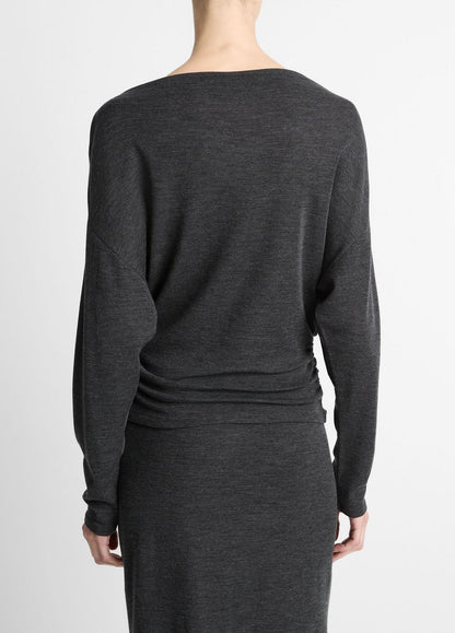 VINCE Signature - Draped Wool-Blend Slash-Neck Top in Long Sleeve