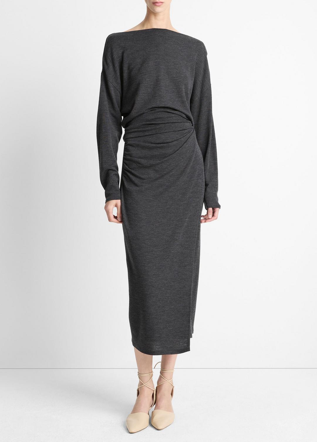 VINCE Signature - Draped Wool-Blend Slash-Neck Top in Long Sleeve