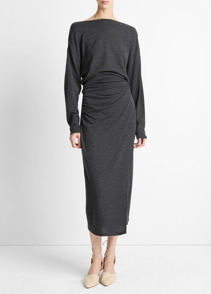 VINCE Signature - Draped Wool-Blend Slash-Neck Top in Long Sleeve