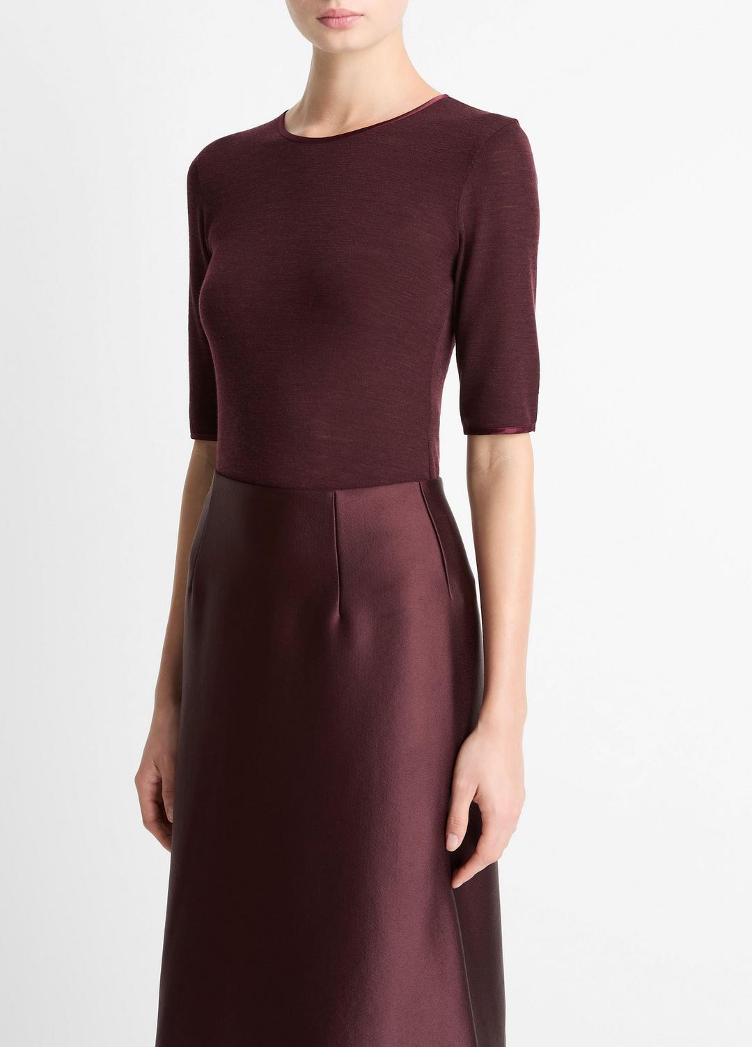 VINCE Everyday - Satin-Trim Wool Elbow-Sleeve T-Shirt in Short Sleeve