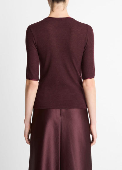 VINCE Everyday - Satin-Trim Wool Elbow-Sleeve T-Shirt in Short Sleeve