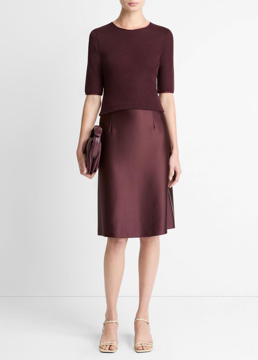VINCE Everyday - Satin-Trim Wool Elbow-Sleeve T-Shirt in Short Sleeve
