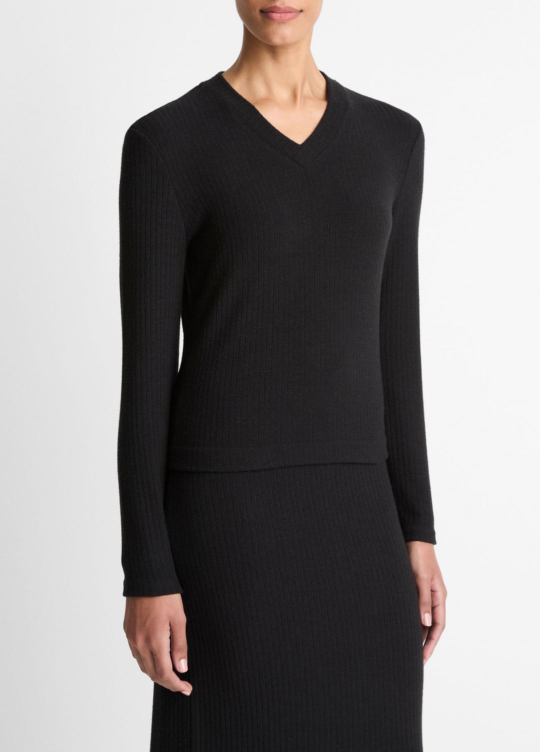 VINCE Sale - Cozy Rib High V-Neck Top in Long Sleeve