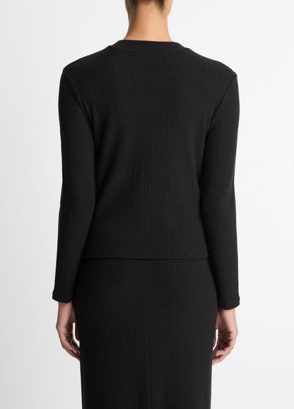 VINCE Sale - Cozy Rib High V-Neck Top in Long Sleeve