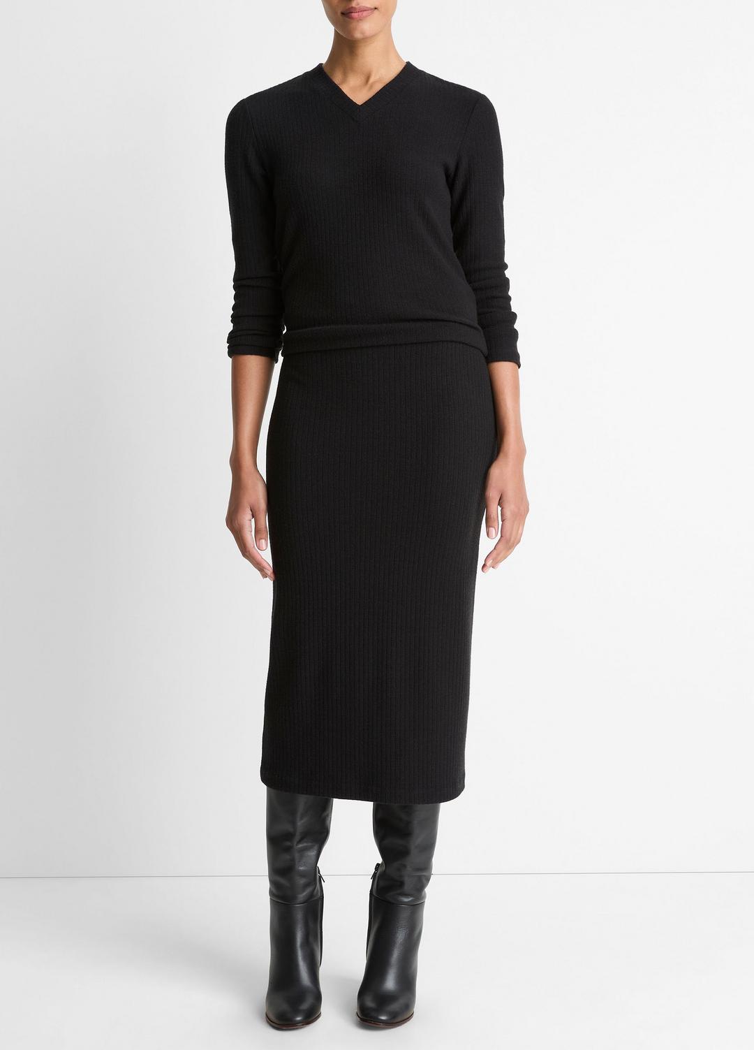 VINCE Sale - Cozy Rib High V-Neck Top in Long Sleeve