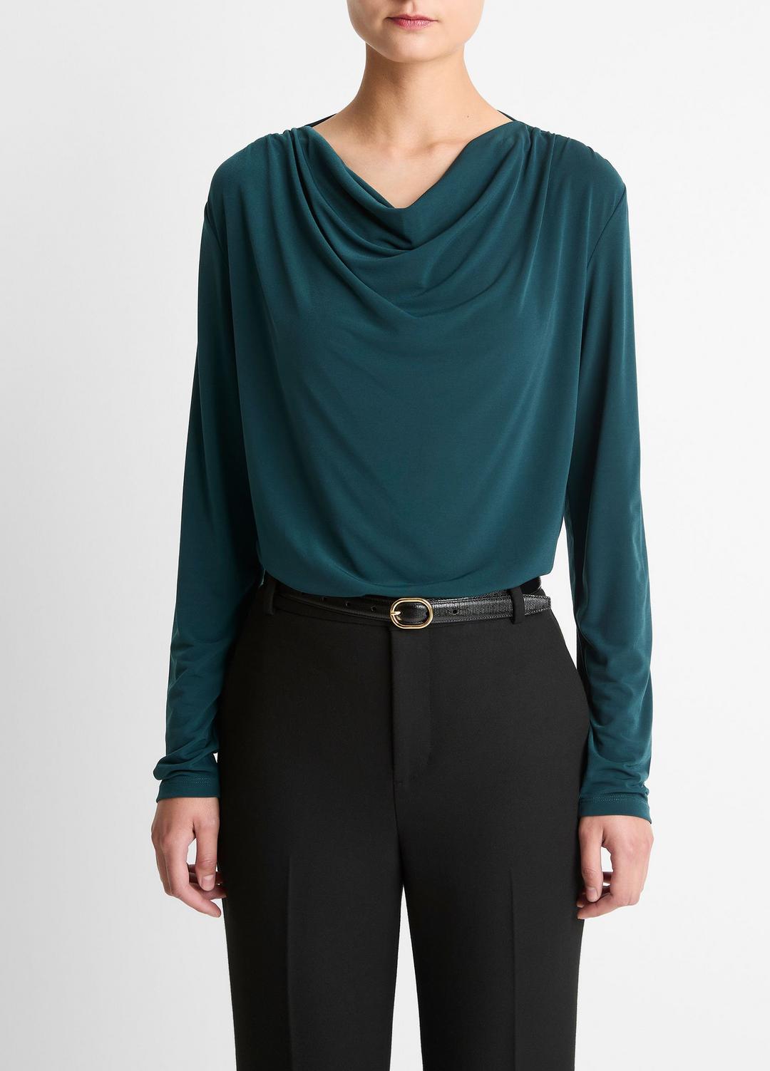 VINCE Premium - Matte Jersey Cowl-Neck Top in Long Sleeve