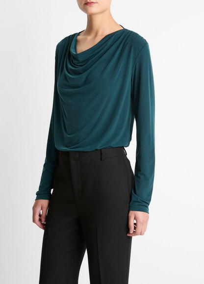 VINCE Premium - Matte Jersey Cowl-Neck Top in Long Sleeve
