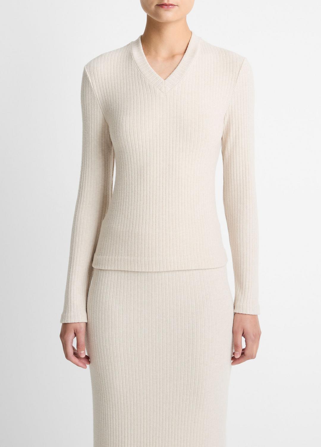 VINCE Hot Sale - Cozy Rib High V-Neck Top in Long Sleeve