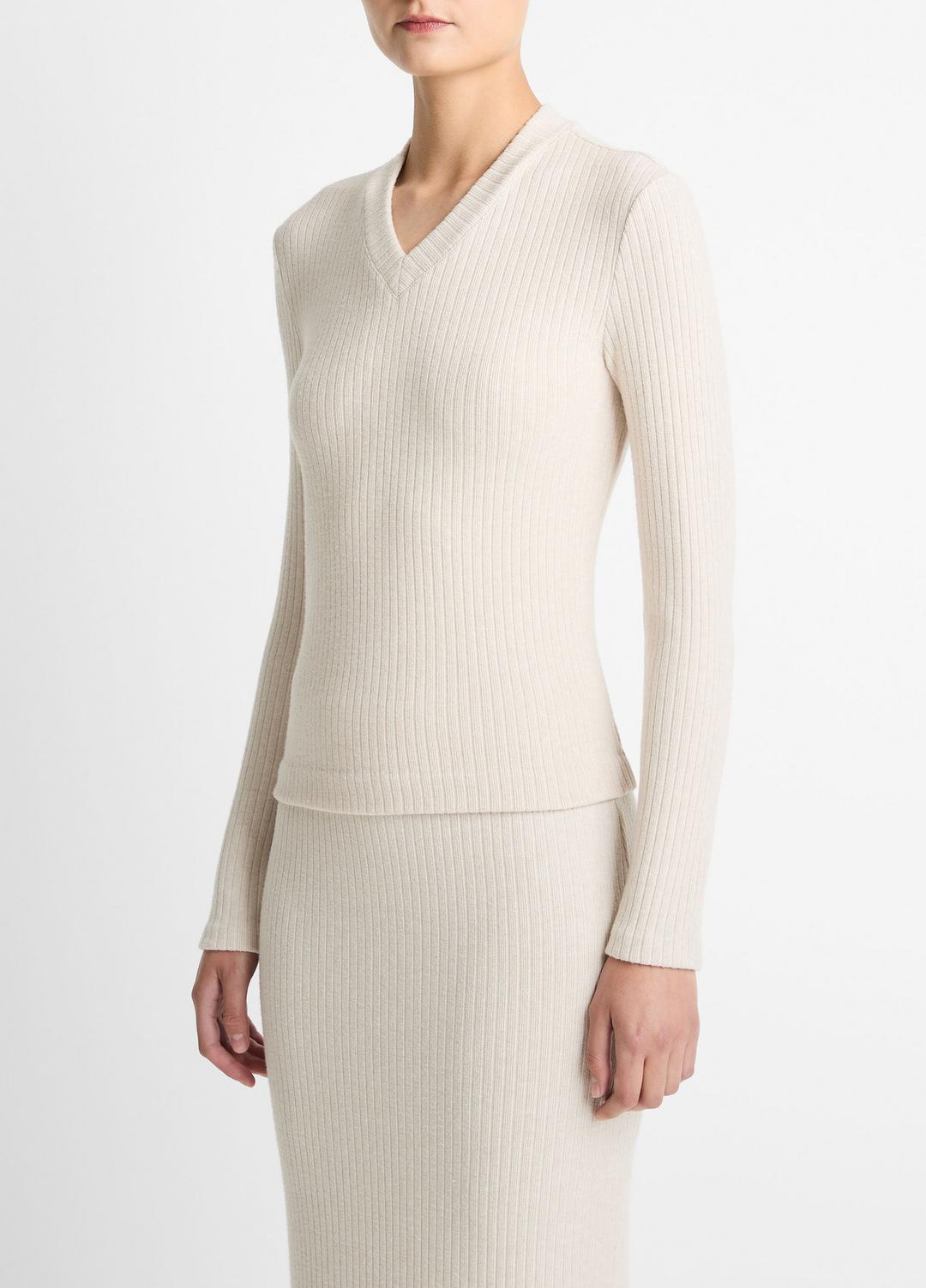 VINCE Hot Sale - Cozy Rib High V-Neck Top in Long Sleeve