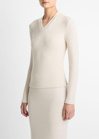 VINCE Hot Sale - Cozy Rib High V-Neck Top in Long Sleeve