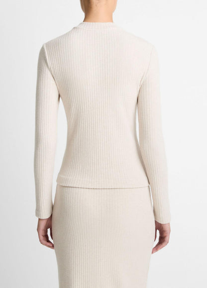 VINCE Hot Sale - Cozy Rib High V-Neck Top in Long Sleeve