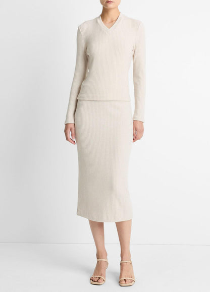 VINCE Hot Sale - Cozy Rib High V-Neck Top in Long Sleeve