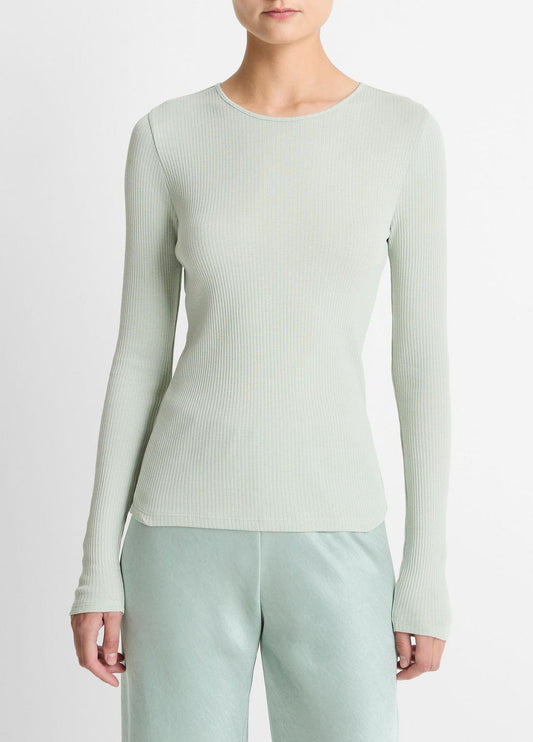 VINCE Best Seller - Ribbed Pima Cotton Long-Sleeve T-Shirt in Long Sleeve