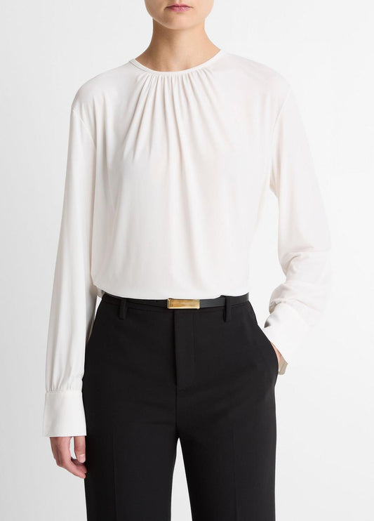 VINCE Popular - Matte Jersey Gathered Blouse in Long Sleeve