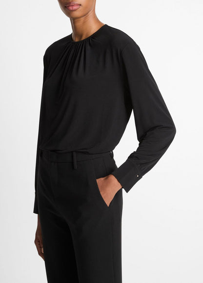 VINCE Recommended - Matte Jersey Gathered Blouse in Long Sleeve