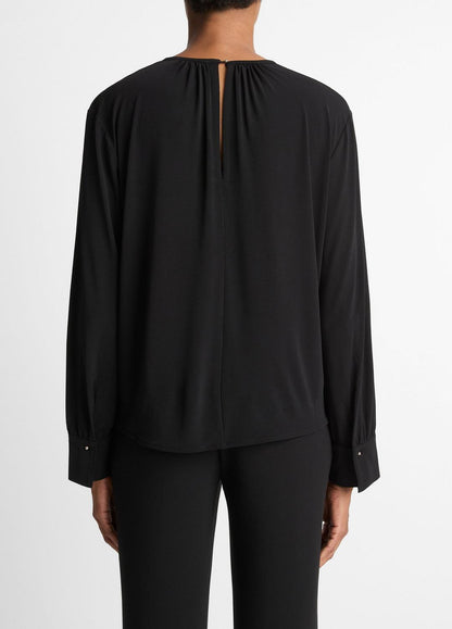 VINCE Recommended - Matte Jersey Gathered Blouse in Long Sleeve