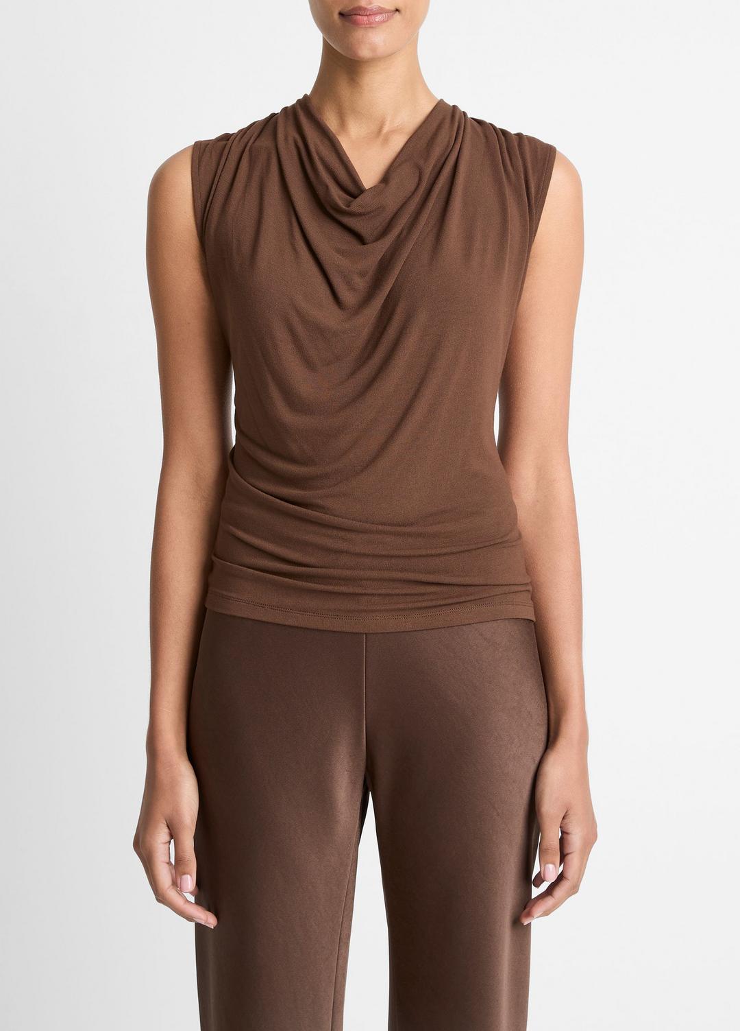 VINCE Customer Favorite - Jersey Draped Cowl-Neck Top in Tank Tops