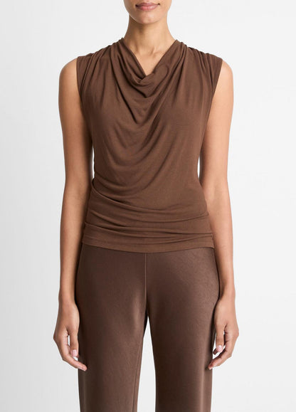 VINCE Customer Favorite - Jersey Draped Cowl-Neck Top in Tank Tops