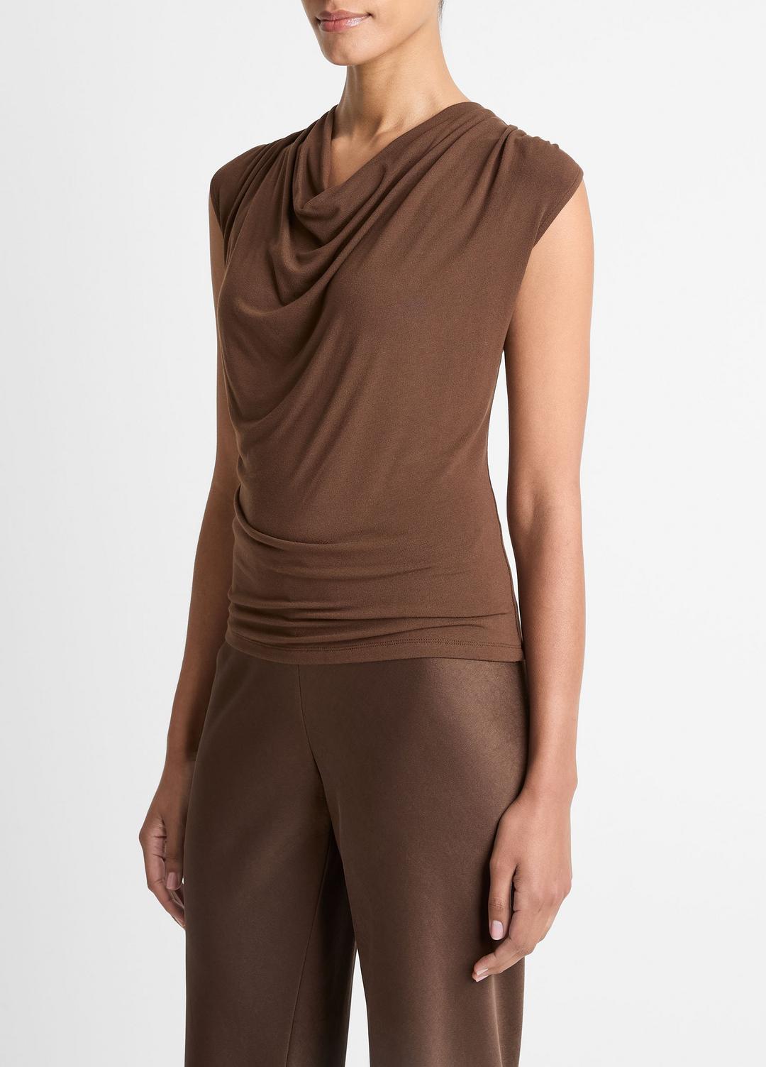 VINCE Customer Favorite - Jersey Draped Cowl-Neck Top in Tank Tops
