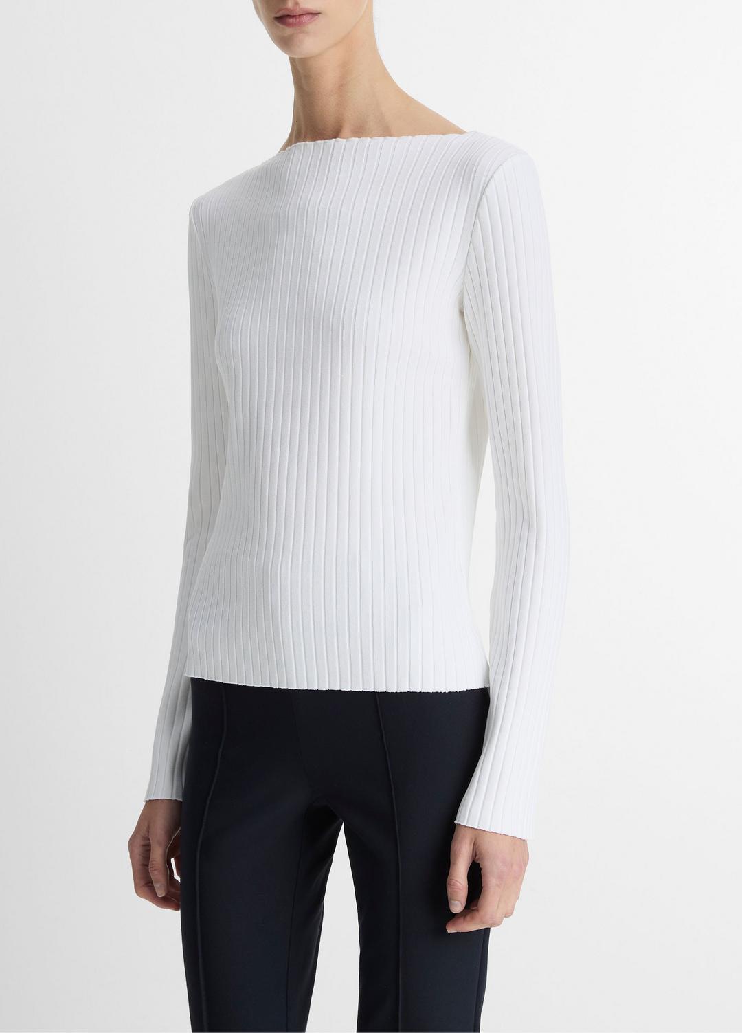 VINCE Deals - Ribbed Cotton-Blend Slash-Neck Long-Sleeve Top in Long Sleeve