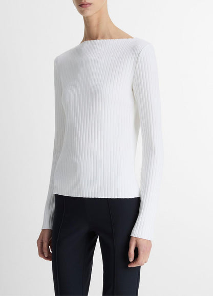 VINCE Deals - Ribbed Cotton-Blend Slash-Neck Long-Sleeve Top in Long Sleeve