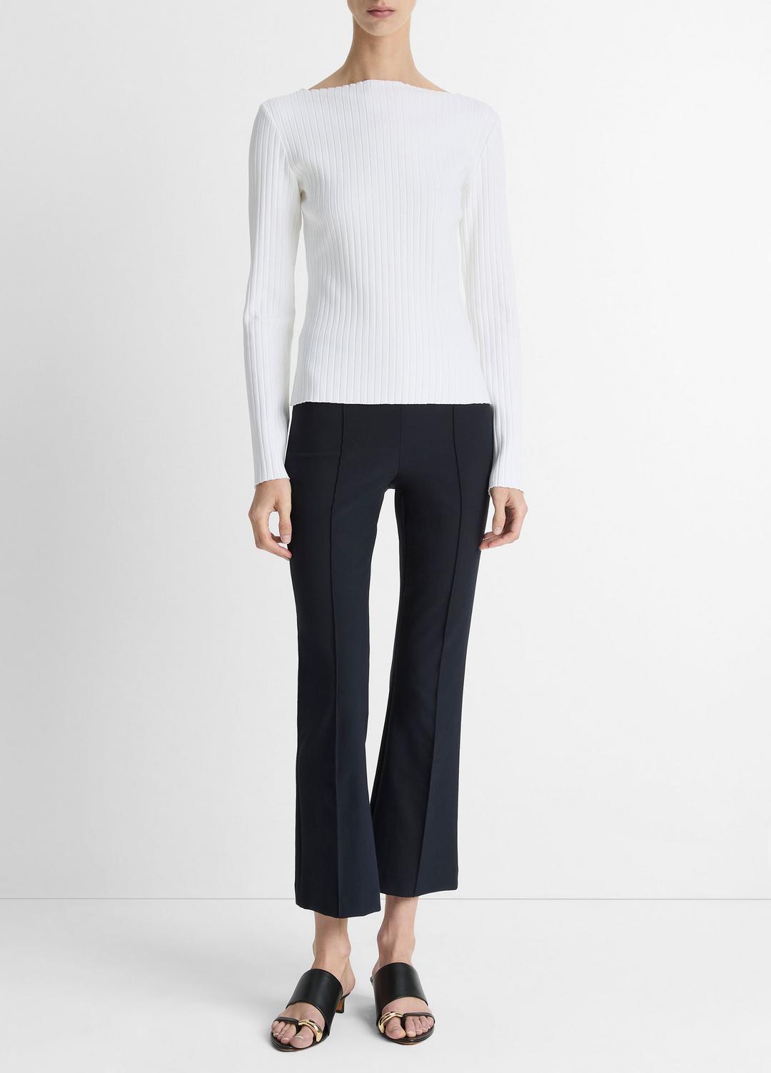 VINCE Deals - Ribbed Cotton-Blend Slash-Neck Long-Sleeve Top in Long Sleeve