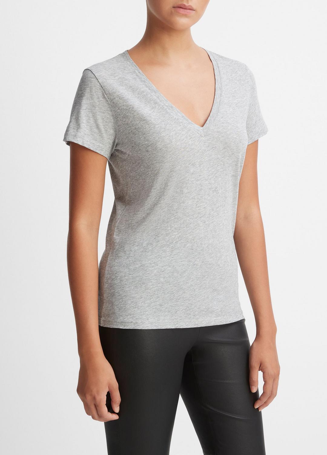 VINCE Special Offer - Essential Pima Cotton V-Neck T-Shirt in Short Sleeve