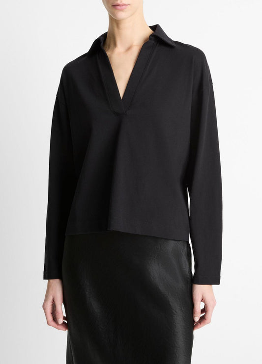 VINCE Customer Favorite - Easy Pima Cotton Long-Sleeve Polo Shirt in Long Sleeve