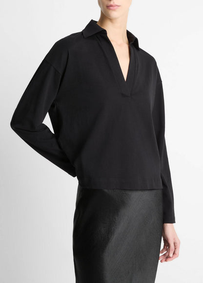 VINCE Customer Favorite - Easy Pima Cotton Long-Sleeve Polo Shirt in Long Sleeve