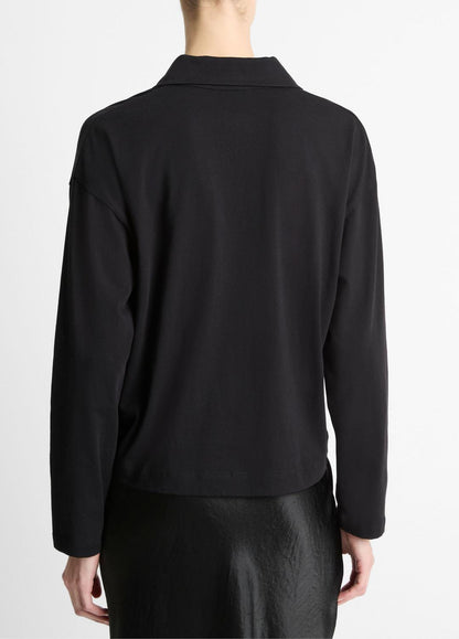 VINCE Customer Favorite - Easy Pima Cotton Long-Sleeve Polo Shirt in Long Sleeve