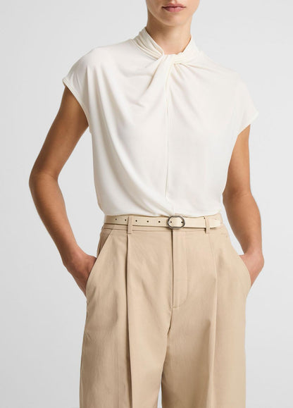 VINCE Featured - Twist-Neck Matte Jersey Cap-Sleeve Top  in Short Sleeve