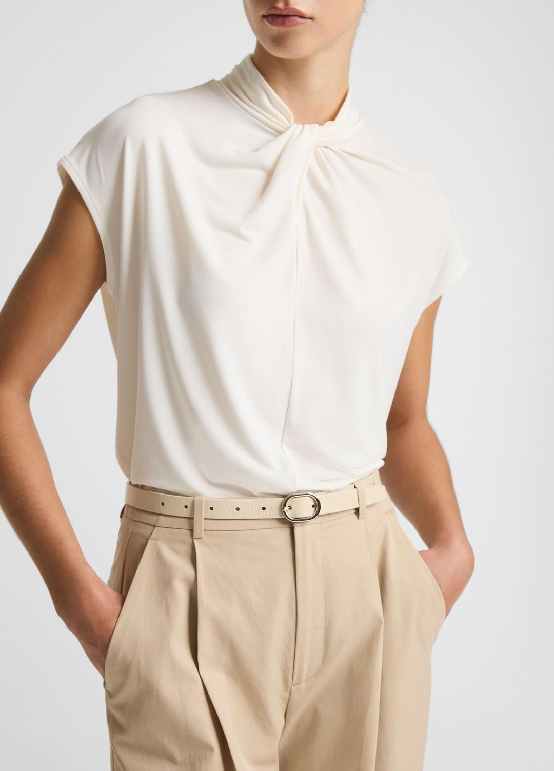 VINCE Featured - Twist-Neck Matte Jersey Cap-Sleeve Top  in Short Sleeve