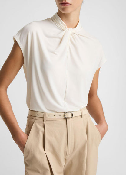 VINCE Featured - Twist-Neck Matte Jersey Cap-Sleeve Top  in Short Sleeve