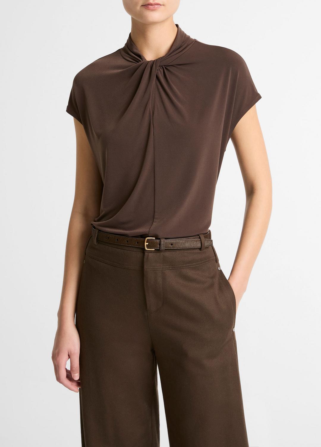 VINCE Top Pick - Twist-Neck Matte Jersey Cap-Sleeve Top  in Short Sleeve