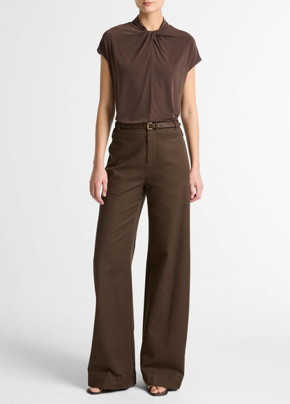 VINCE Top Pick - Twist-Neck Matte Jersey Cap-Sleeve Top  in Short Sleeve
