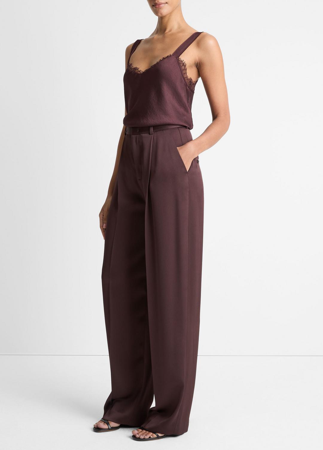 VINCE Smart Buy - Satin Pleated Wide-Leg Trouser in Trousers