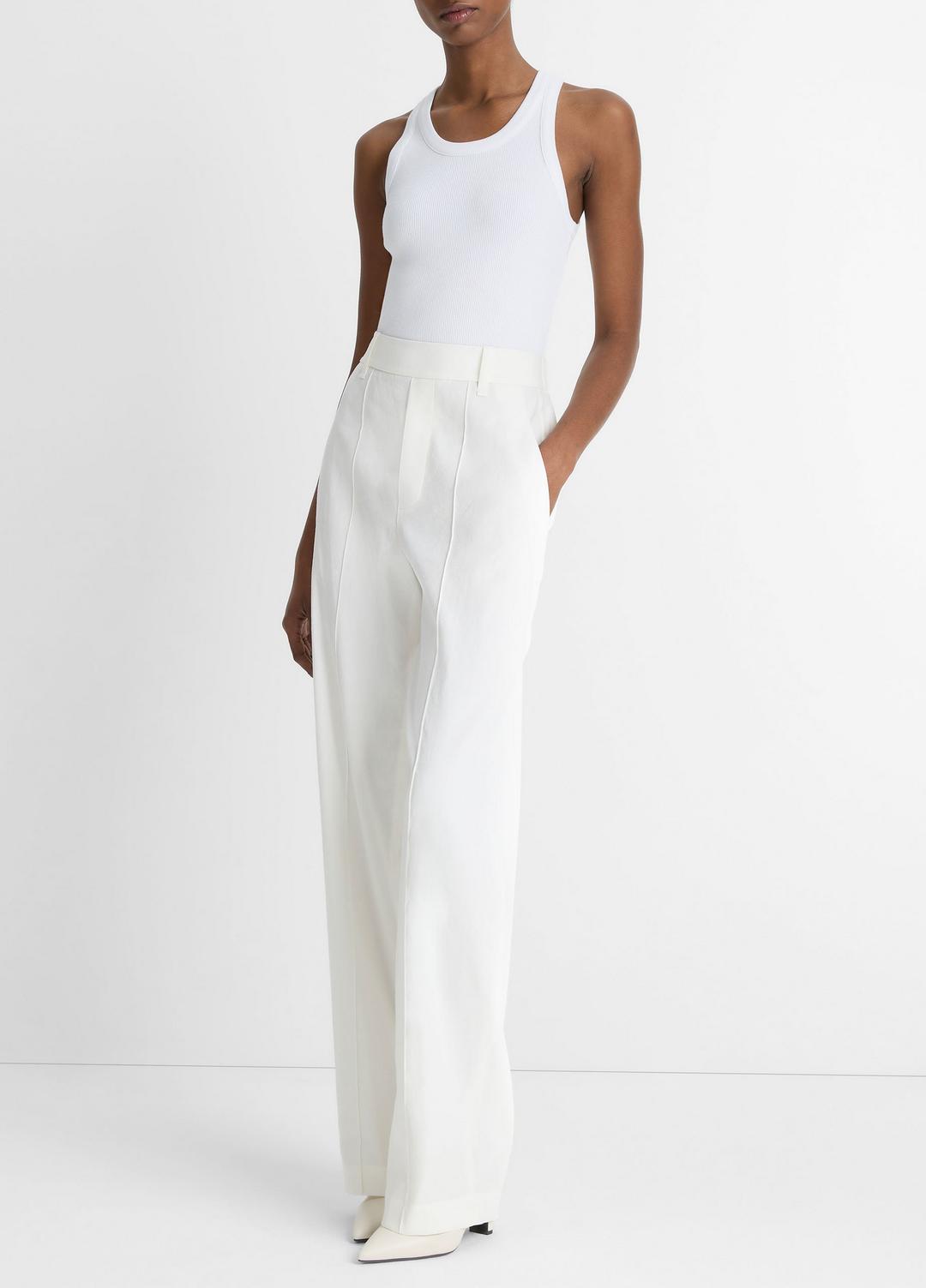 VINCE Deals - Linen-Blend High-Rise Pull-On Pant in Trousers