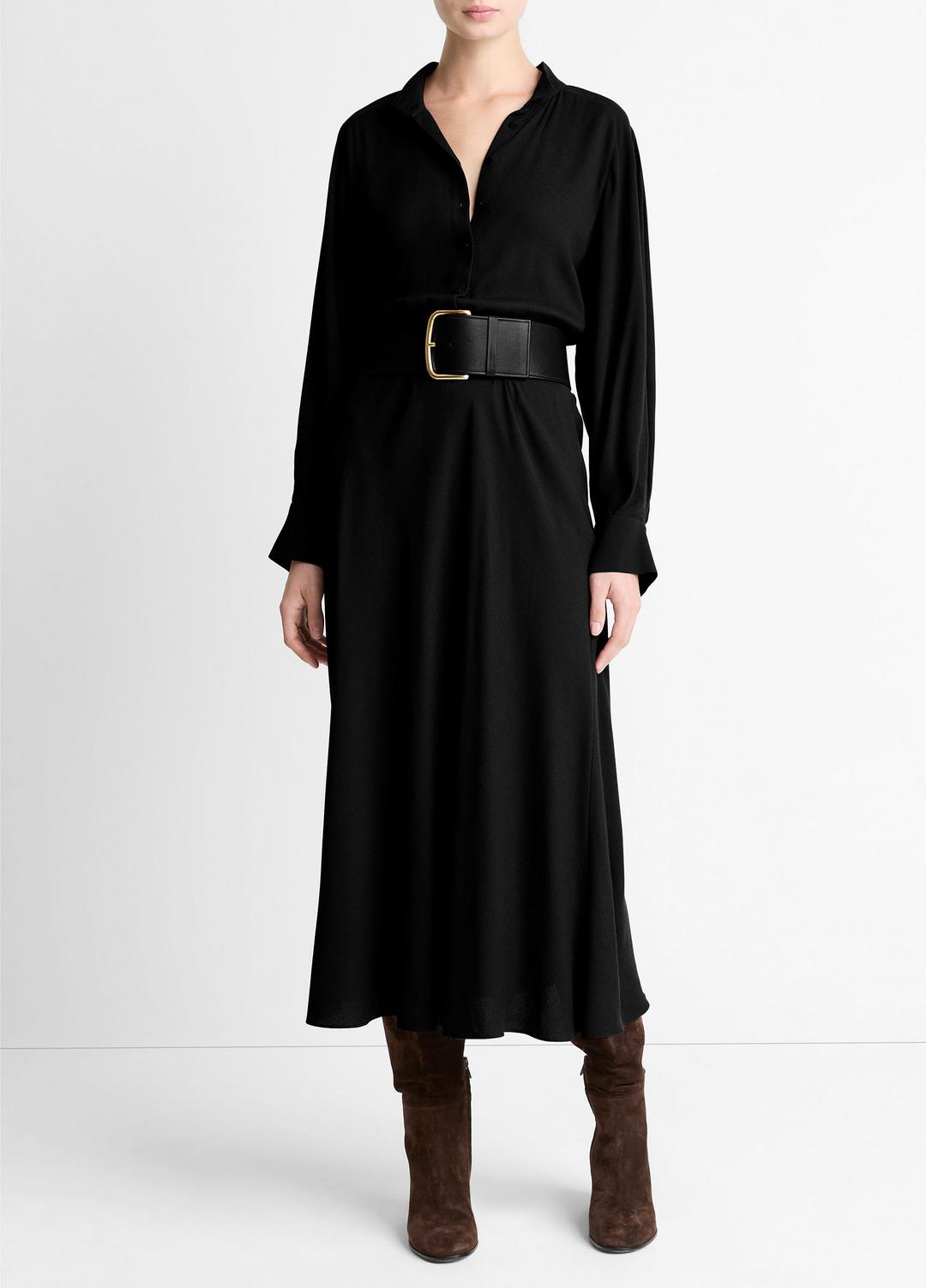 VINCE Classic - Crepe Collar-Stand Shirt Dress in Dresses