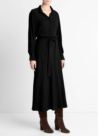 VINCE Classic - Crepe Collar-Stand Shirt Dress in Dresses