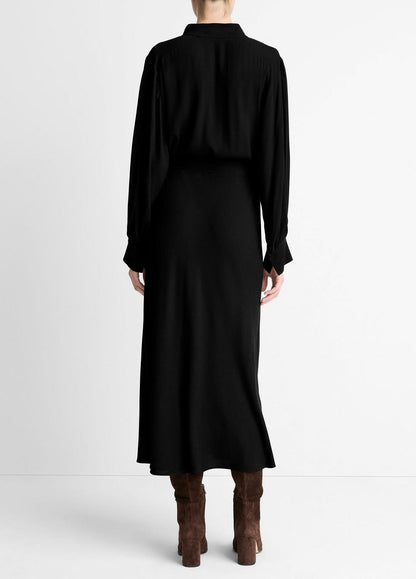 VINCE Classic - Crepe Collar-Stand Shirt Dress in Dresses