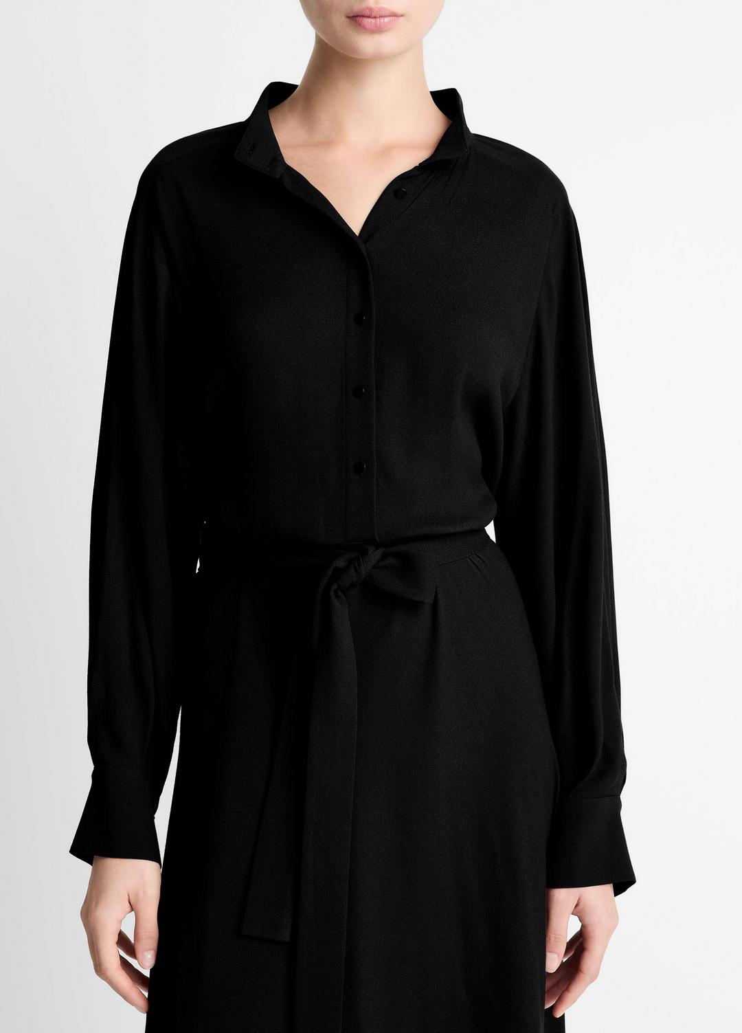 VINCE Classic - Crepe Collar-Stand Shirt Dress in Dresses