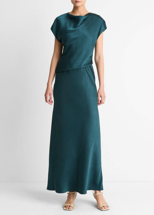 VINCE Trending - Draped Satin Cowl-Neck Dress in Dresses