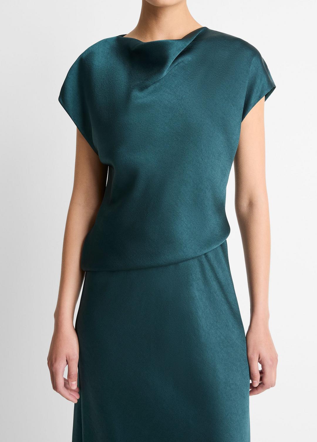 VINCE Trending - Draped Satin Cowl-Neck Dress in Dresses