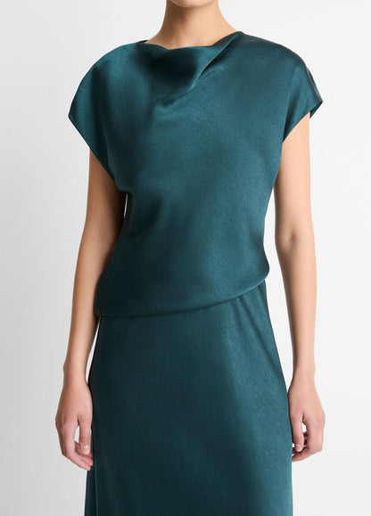 VINCE Trending - Draped Satin Cowl-Neck Dress in Dresses