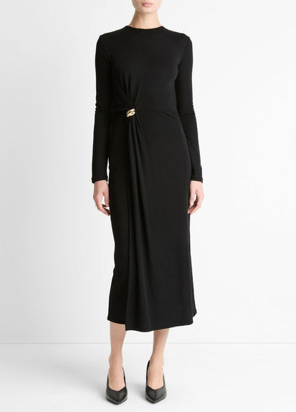 VINCE Great Value - Cinched-Waist Wool-Blend Long-Sleeve Dress in Dresses