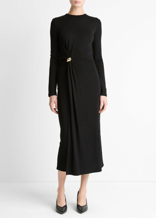 VINCE Great Value - Cinched-Waist Wool-Blend Long-Sleeve Dress in Dresses